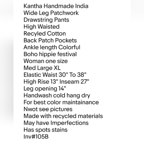 Kantha Wide Leg Pants Patch Pocket Patchwork Woman Large/XL Festival Boho #105B - Picture 6 of 12